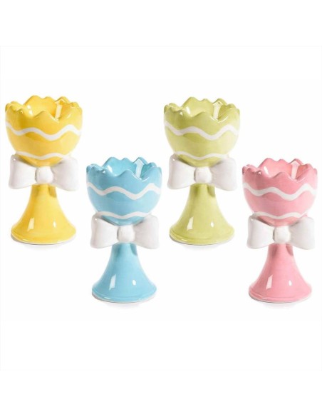 Portauovo in ceramica colorata con fiocco - H 10 cm | Diamante Rosa