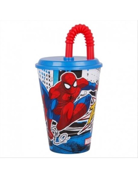 Bicchiere con cannuccia pieghevole 430ml SPIDERMAN STREETS