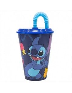Bicchiere Lilo E Stitch con cannuccia pieghevole 430 ml  | Diamante Ro