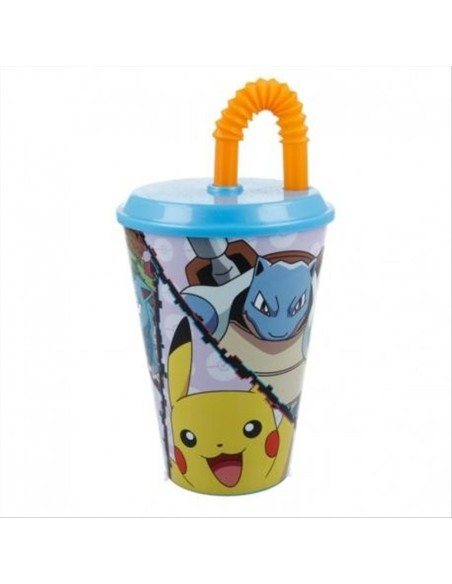 Bicchiere Pokemon con cannuccia pieghevole 430 ml  | Diamante Rosa