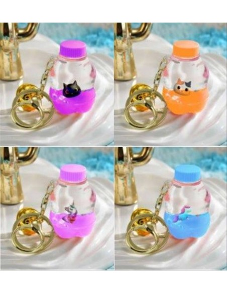 Portachiavi Liquido BOTTIGLIA con Animali Kawaii – 4 Modelli Adorabili