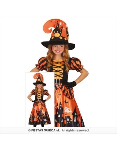 Costume Strega Arancione Bambina - Taglie 3-12 Anni