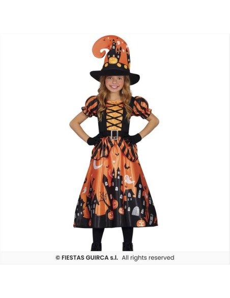 Costume Strega Arancione Bambina - Taglie 3-12 Anni