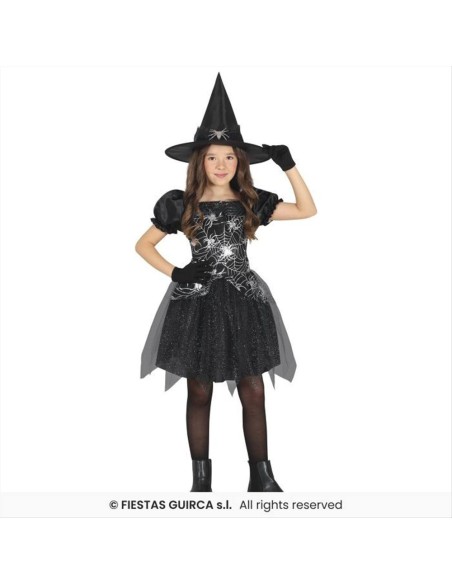 Costume Strega Argento Nero Bambina - Taglie 3-12 Anni