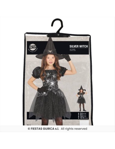 Costume Strega Argento Nero Bambina - Taglie 3-12 Anni