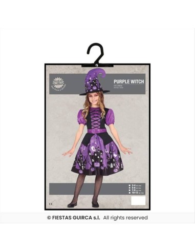 Costume Strega Viola Bambina - Taglie 3-12 Anni