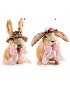 Coniglietto in fibra naturale con fiocco e cappello - 2 modelli (1 pz)