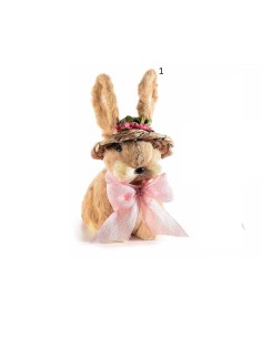 Coniglietto in fibra naturale con fiocco e cappello - 2 modelli (1 pz) 2