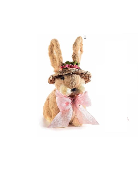 Coniglietto in fibra naturale con fiocco e cappello - 2 modelli (1 pz)