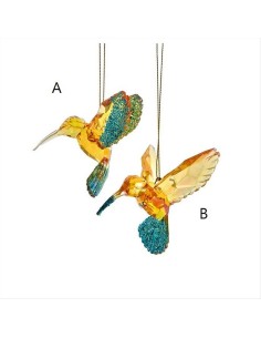 Decorazione 3D Colibrì Giallo con Glitter H9,5cm - 2 Varianti in Acril