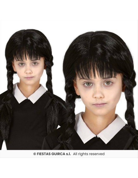 Parrucca con Trecce e Frangia Nera Bambina - Halloween e Feste