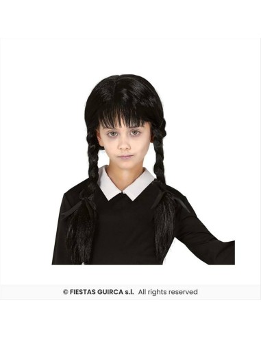 Parrucca con Trecce e Frangia Nera Bambina - Halloween e Feste
