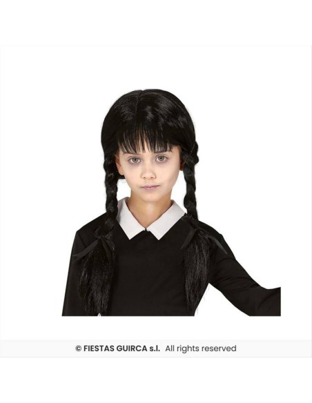 Parrucca con Trecce e Frangia Nera Bambina - Halloween e Feste