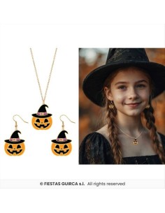 Set Orecchini e Collana Zucche - Accessori Halloween in Metallo e Resi