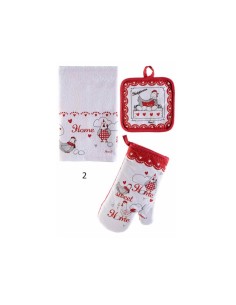 Set guanto, presina e asciugapiatti con galline in cotone - 2 modelli  2