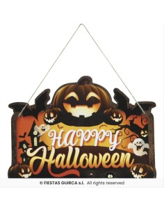 Targhetta in Legno Happy Halloween 35x20cm - Decorazione da Appendere 