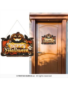 Targhetta in Legno Happy Halloween 35x20cm - Decorazione da Appendere  2