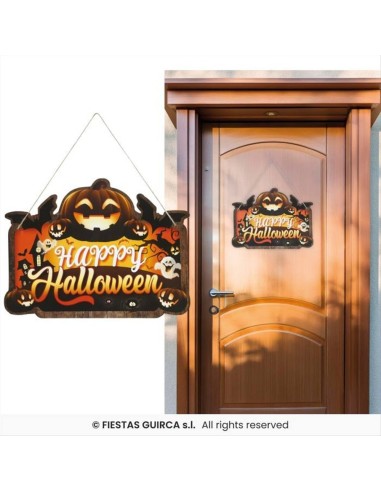 Targhetta in Legno Happy Halloween 35x20cm - Decorazione da Appendere 