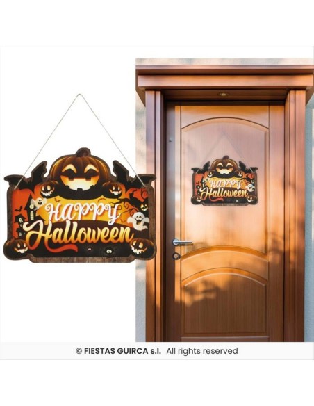 Targhetta in Legno Happy Halloween 35x20cm - Decorazione da Appendere 