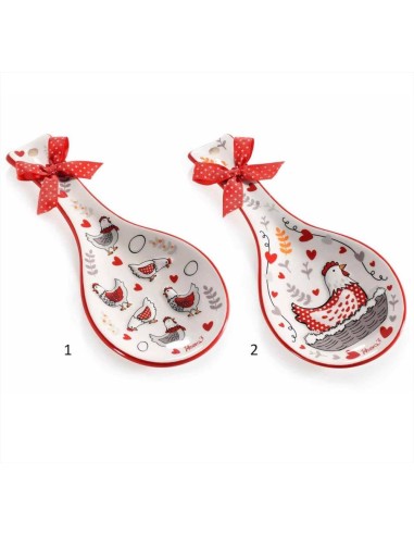 Poggiamestolo in ceramica con galline 2 modelli (1pz) | Diamante Rosa