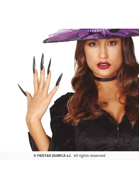 Unghie Nere Maxi 12pz con Adesivi - Accessorio Halloween 🎃🖤