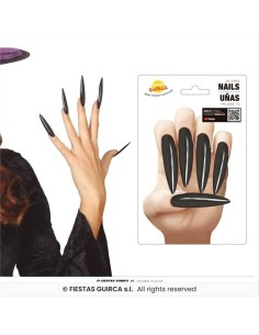 Unghie Nere Maxi 12pz con Adesivi - Accessorio Halloween 🎃🖤 2