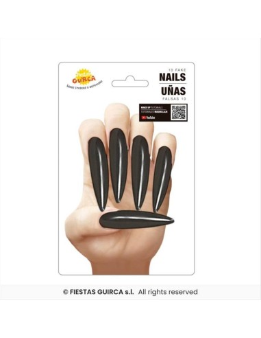 Unghie Nere Maxi 12pz con Adesivi - Accessorio Halloween 🎃🖤