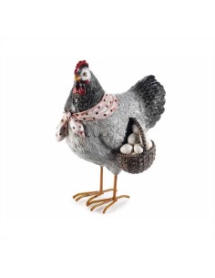 Gallina con cesto di uova e foulard - H 25,5 cm | Diamante Rosa