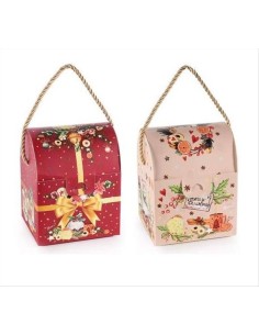 Scatola bauletto per regalo natale con manico in corda 2 varianti