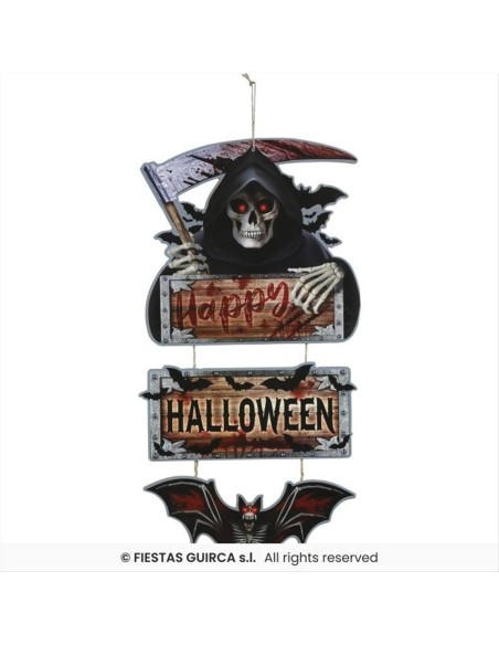 Targhetta in Legno Mietitore Happy Halloween 60cm - Decorazione Spettr