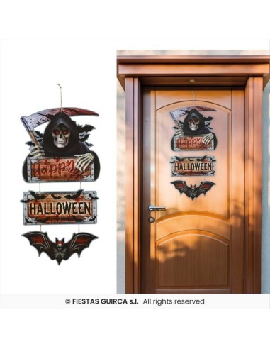 Targhetta in Legno Mietitore Happy Halloween 60cm - Decorazione Spettr