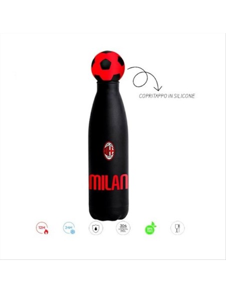 Bottiglia termica MILAN Seven 500ml in acciaio con tappo 3D ⚽❤️⚫