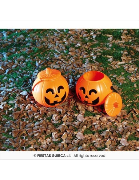 Cestino con Coperchio Zucca 17cm in PVC Arancione