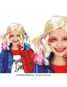 Parrucca con codini colorati Harley Quinn Bambina