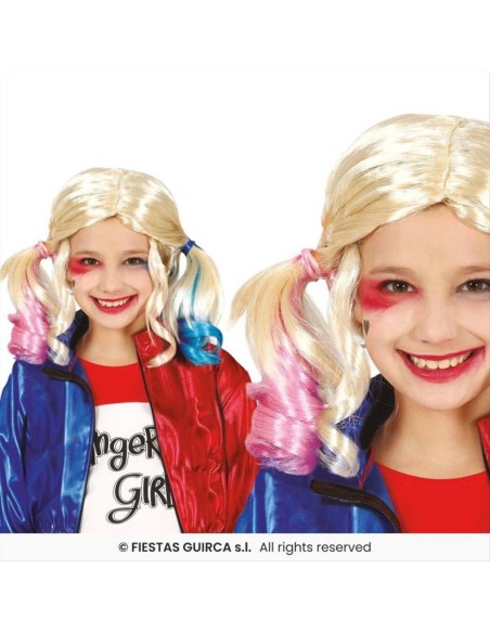 Parrucca con codini colorati Harley Quinn Bambina