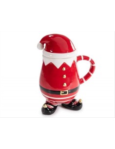 Tazza in ceramica Babbo Natale con coperchio - 500 ml - Decori oro 🎄☕