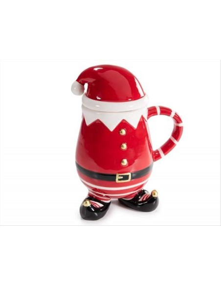 Tazza in ceramica Babbo Natale con coperchio - 500 ml - Decori oro 🎄☕
