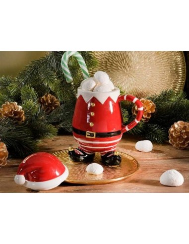Tazza in ceramica Babbo Natale con coperchio - 500 ml - Decori oro 🎄☕
