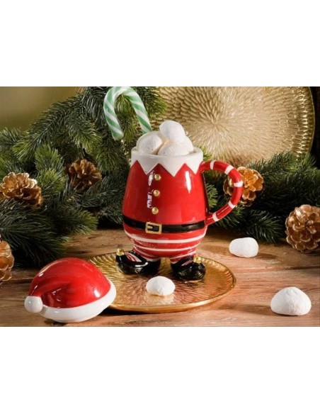 Tazza in ceramica Babbo Natale con coperchio - 500 ml - Decori oro 🎄☕