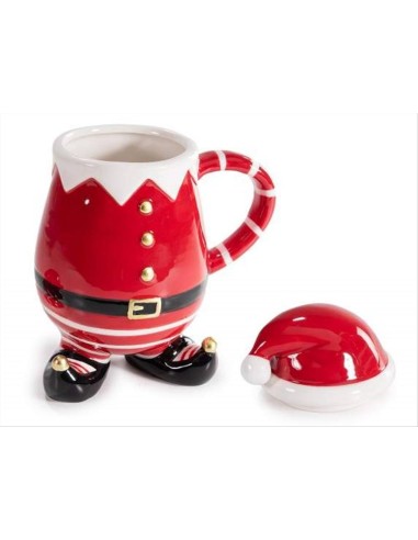 Tazza in ceramica Babbo Natale con coperchio - 500 ml - Decori oro 🎄☕