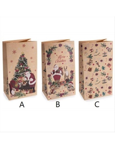 Sacchetto natalizio in carta kraft Babbo Natale - 3 varianti - Design 