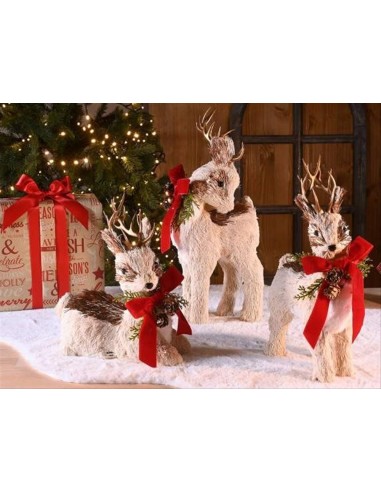 Renna natalizia in fibra naturale con fiocco rosso - 3 varianti 🦌✨