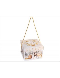Scatola natalizia in carta con manico e coperchio oro - Per panettone 