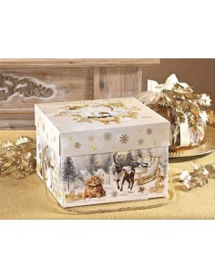 Scatola natalizia in carta con manico e coperchio oro - Per panettone  2