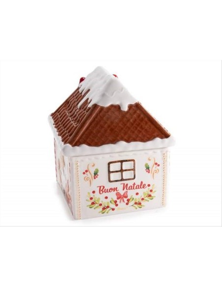 Barattolo natalizio in ceramica Casetta di Marzapane - H16 cm - Biscot