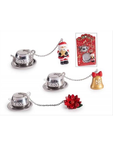 Infusore da tè natalizio con decoro in resina - 3 varianti - Con piatt