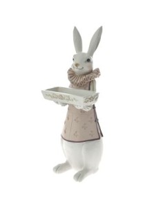 Coniglio rosa cipria con vassoio h37.5cm | Diamante Rosa