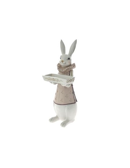 Coniglio rosa cipria con vassoio h37.5cm | Diamante Rosa