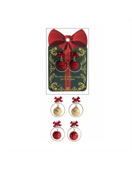 Orecchini dorati natalizi con fiocco e pallina - 2 varianti - Oro o ro