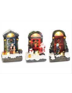 Porta natalizia luminosa con personaggi in resina - 3 varianti - H12,5